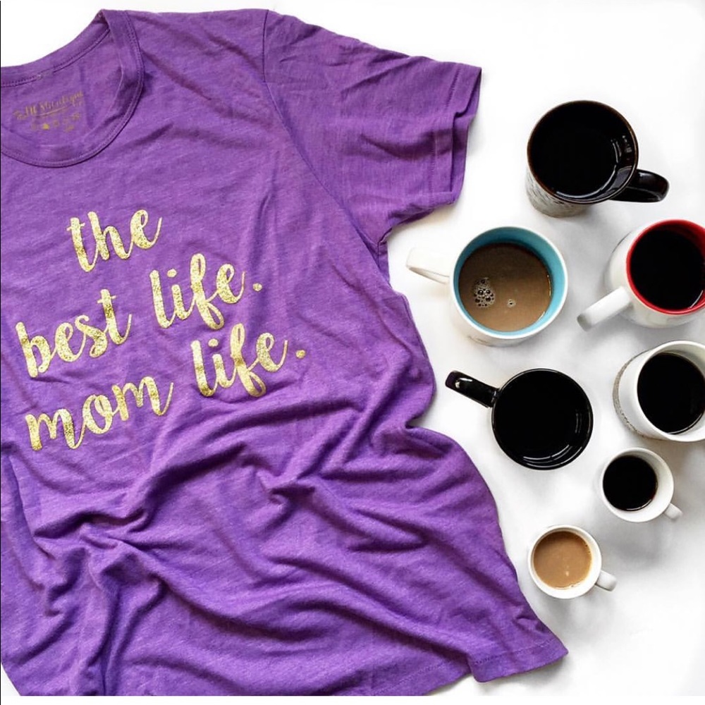 Mom Life T-shirt || Unisex Purple Tee Gold Glitter